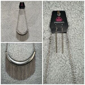 Paparazzi Gunmetal Crescent Fringe Zoo Zone Necklace Set Boho Bling Y2K Classic‎
